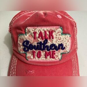KBethos Vintage Distressed “Talk Southern To Me Embroidered Patch Coral Pink Hat